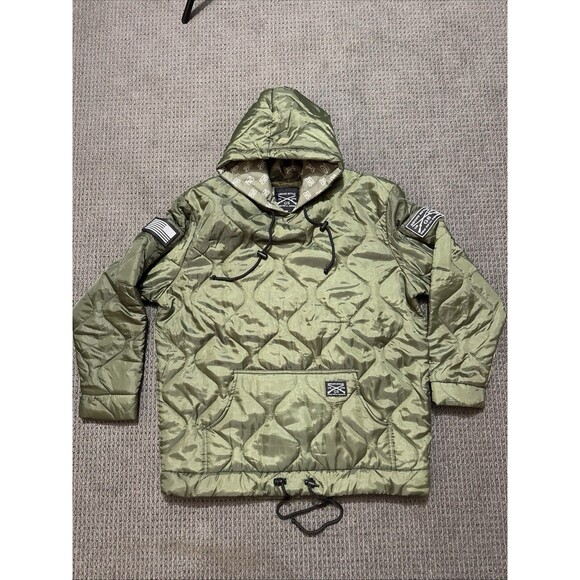 Grunt Style Woobie Pullover Hoodie Green Quilted Lined Kangaroo Pocket Men's M - Picture 1 of 8